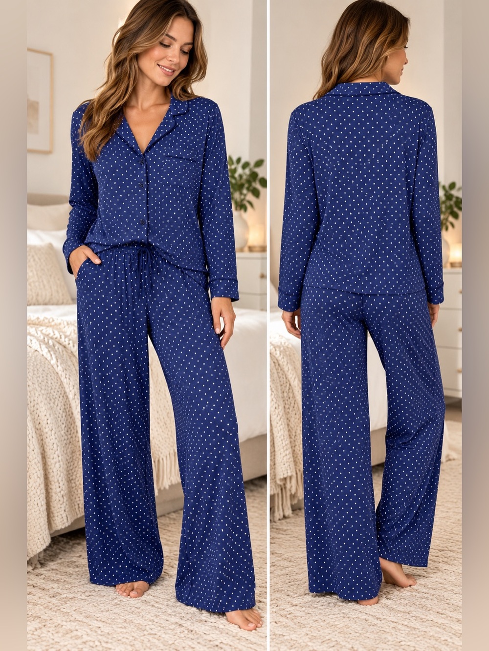 Victoria’s Secret Modal Polka Dot Pajama Set Wide Leg Pants S
